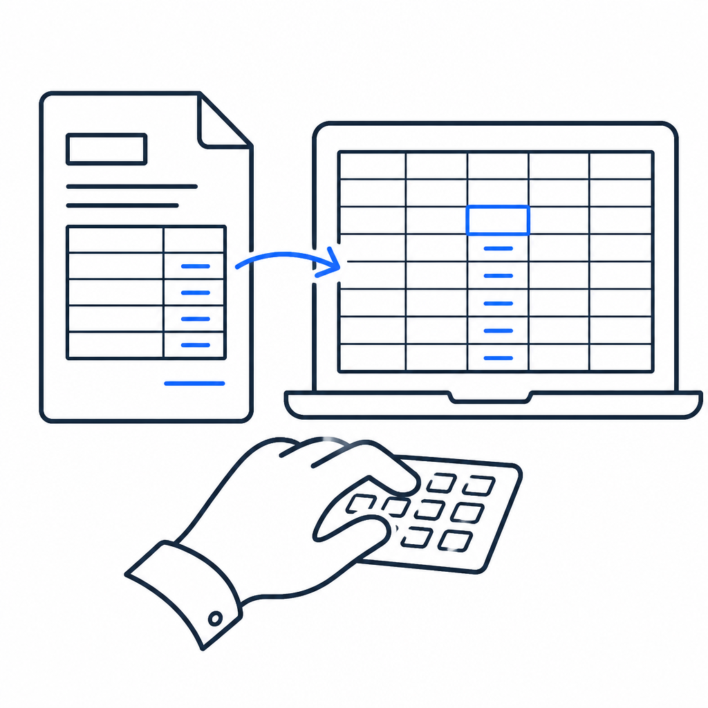 Hand retyping invoice numbers from a document into a spreadsheet